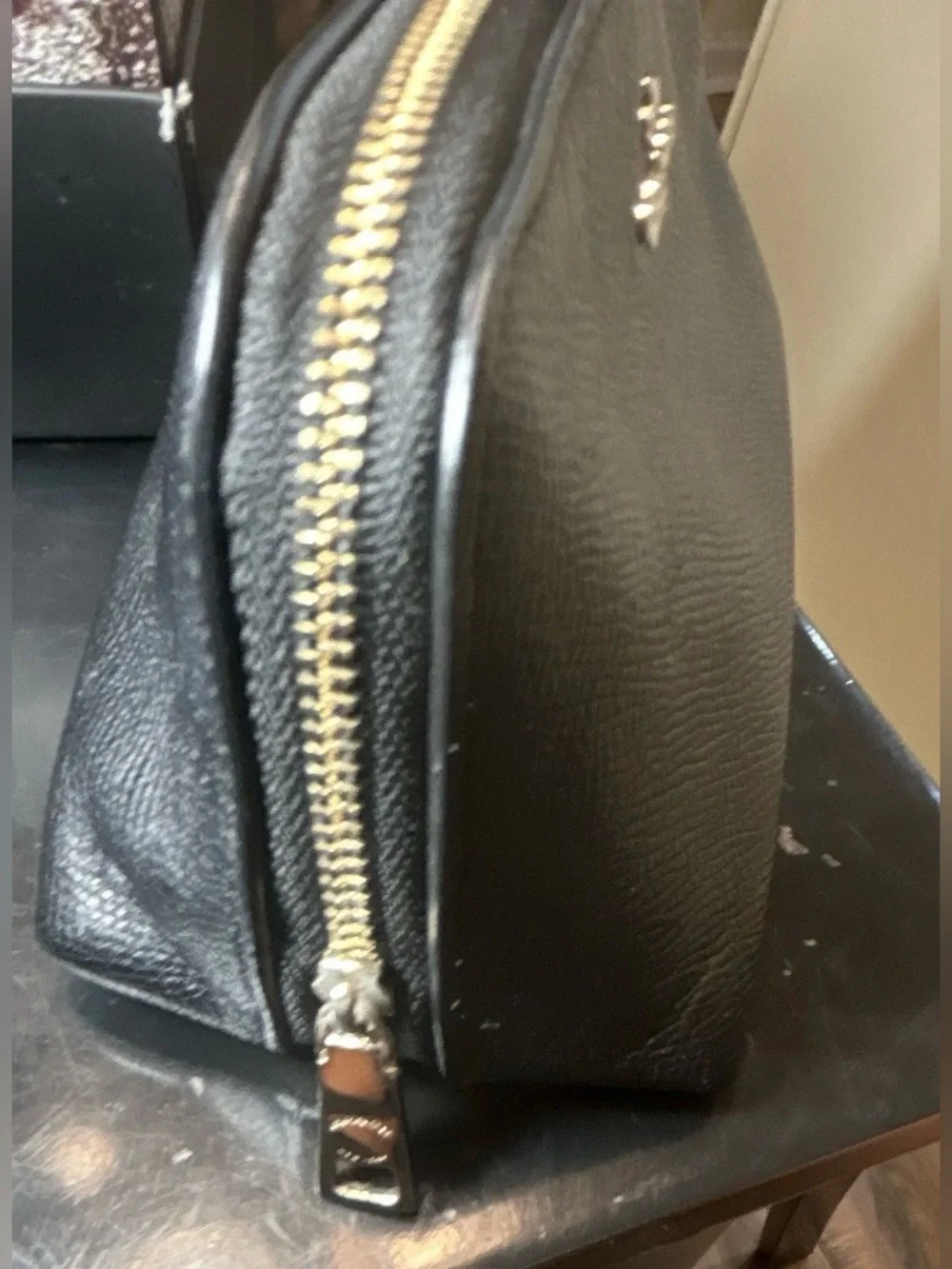 Coach Black Leather Zip Cosmetic Case with Gold Hardware